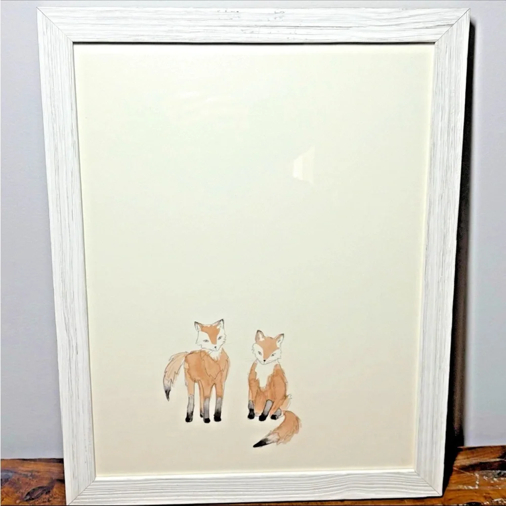 Restoration Hardware Baby Child Watercolor Animal print Baby Foxes Nursery frame